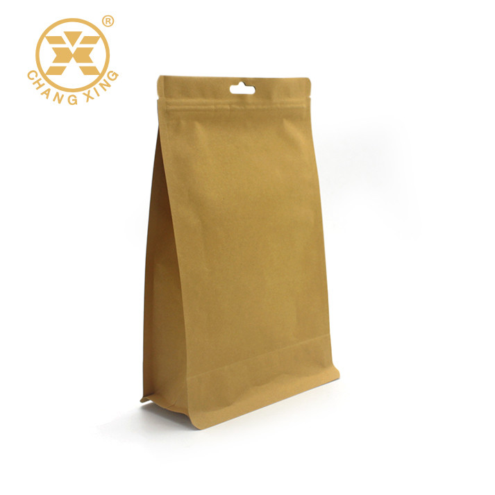 Kraft Flat Bottom Compostable Coffee Bags With Valve 16oz