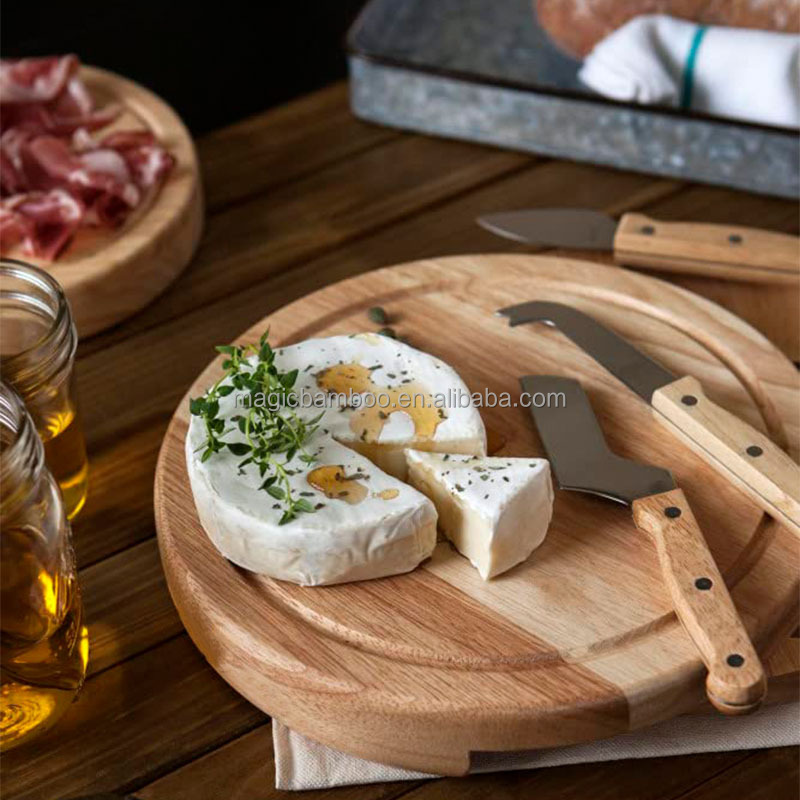 Natural Bamboo Wood Round Charcuterie Board Set Perfect for Chopping and Entertaining
