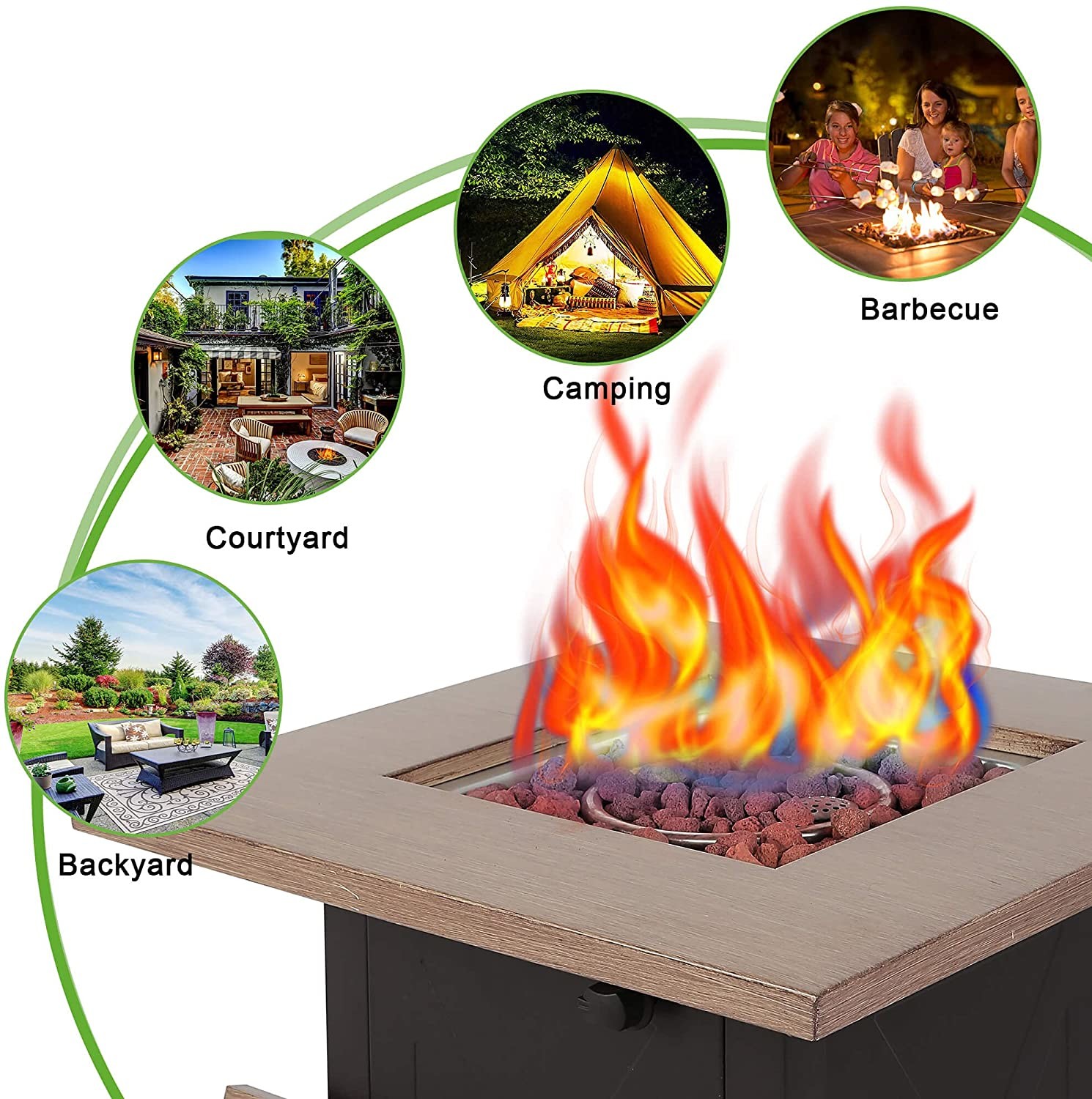 28 Inch 50000 BTU Propane Brazier Square Gas Fire Pit Table With Cover