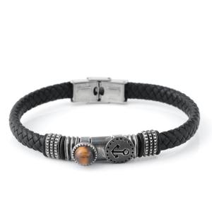 Quality Knitted leather men's magnetic buckle bracelet, trendy boat anchor design, versatile men's bracelet wholesale