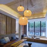 Chinese Bamboo Ball Pendant Lights Weaving Living Room Decoration Rattan Hanging