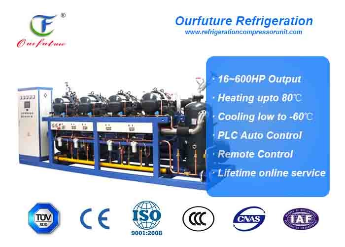 R404a HSK7471-75 screw type parallel compressor racks for -18 degree cold storage