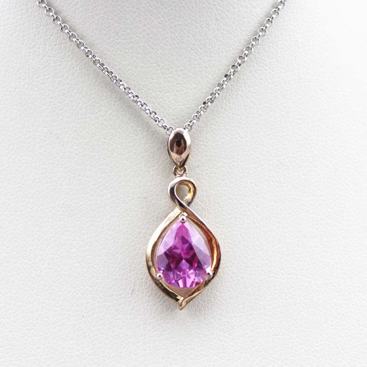 Rose Gold Plated 925 Silver Pendant 8mmx10mm Pink Cubic Zircon (PSJ0418)