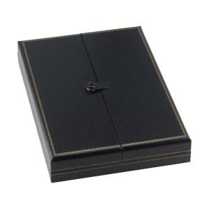 Quality Black Faux Leather Jewelry Box Snap Tab Necklace Gift Box wholesale