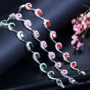 Quality Lovely Women Four Round Bracelet Red CZ Stone Bracelet Setting Crystal Fashion Tennis Bracelet for Wedding Gift wholesale