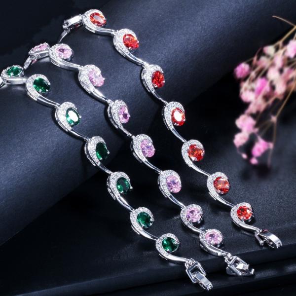 Lovely Women Four Round Bracelet Red CZ Stone Bracelet Setting Crystal Fashion