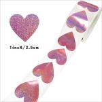 Laser Heart Pink Holographic Sticker Glitter Sealing Labels 500pcs/Roll For Gift