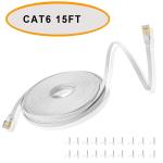 Cat 6 Ethernet Flat Patch Cable 50 Ft White Color Unshielded Twisted Pair