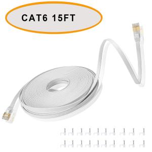 Quality Cat 6 Ethernet Flat Patch Cable 50 Ft White Color Unshielded Twisted Pair wholesale