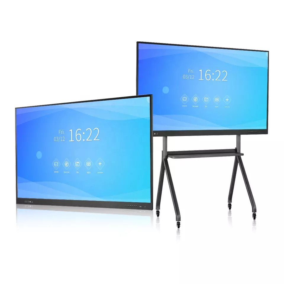 Mobile TV Rolling Floor Stand Lockable Wheels Trolley 55-86 Inch Interactive Whiteboard