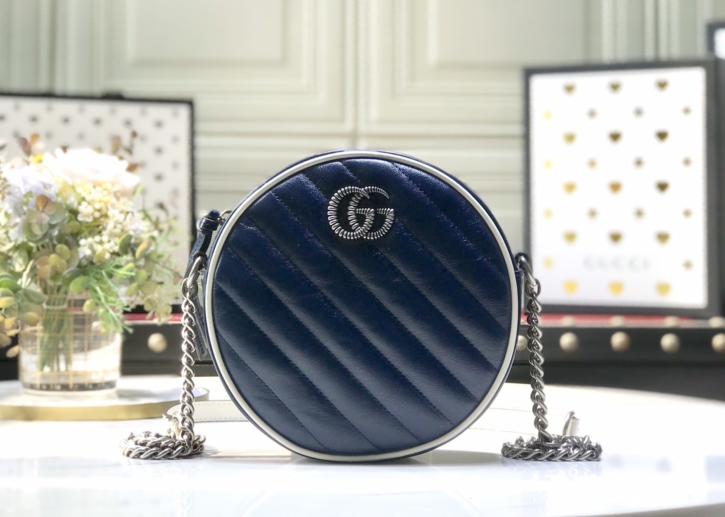 GG Marmont Wave Round Full Leather Chain Bag Soft Leather 18.5cm Length