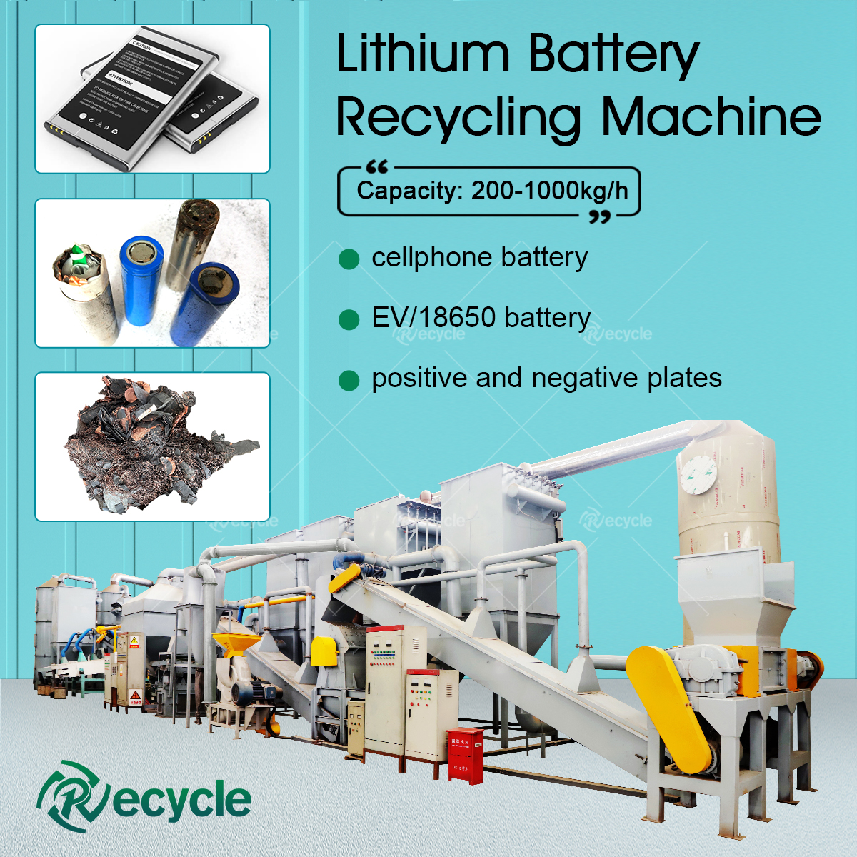 Revolutionary Lithium Battery Recycling Plant for Car Li Ion Battery 200kg/h-1000kg/h