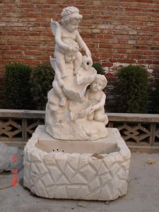 Quality Three Angels White Stone Wall Water Marble Fountain Pool wholesale