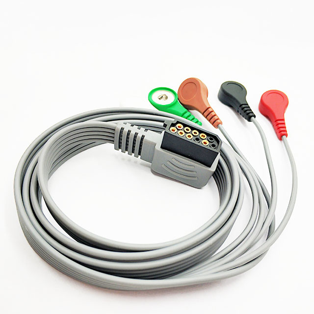 5 Leads IEC AHA Snap Clip Holter ECG Cable ISO13485 PH DigiTrak XT