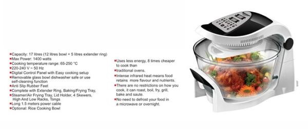 New generation Multifunctional of Rotary fat and oil free AIR FRYER/Halogen oven