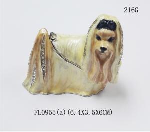 Quality Golden plated Cz crystal pewter alloy Pets dog metal jewelry box wholesale