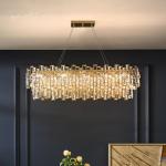 Luxury Dining Room Oval E14 Led Pendant Lights Plate Gold Steel Glass Chandelier