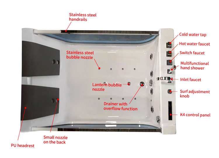 1800mm 2 Person Corner Bathtub With Jets 2 Seat Hydromassage Acrylic