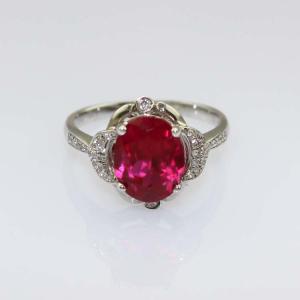 Quality White Gold Plated Solid Silver 8mmx10mm Oval Red Cubic Zircon Ring(R169) wholesale