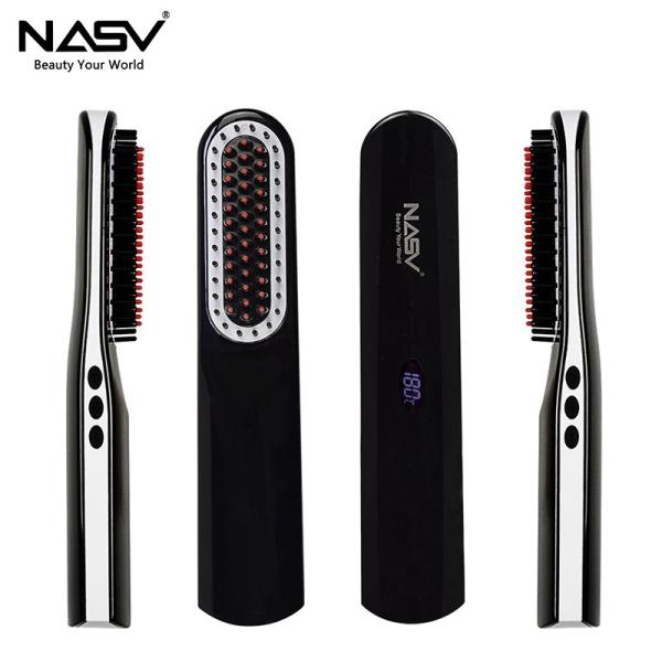 Ionic Hair / Beard Home Hair Straightener Brush Ceramic Heated LCD Digital