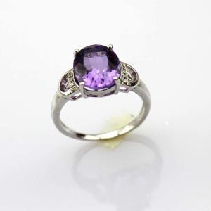 Quality Fashion Jewelry 925 Silver 9mmx11mm Oval Amethyst Gemstone Ring with Cubic Zircon (R260) wholesale