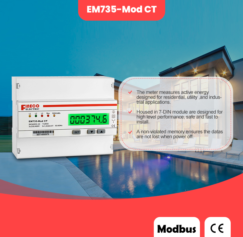 Digital Only Display Type 3-Phase Smart Energy KWh Meter 1.5 6 A 3*230/400V EM735-Mod