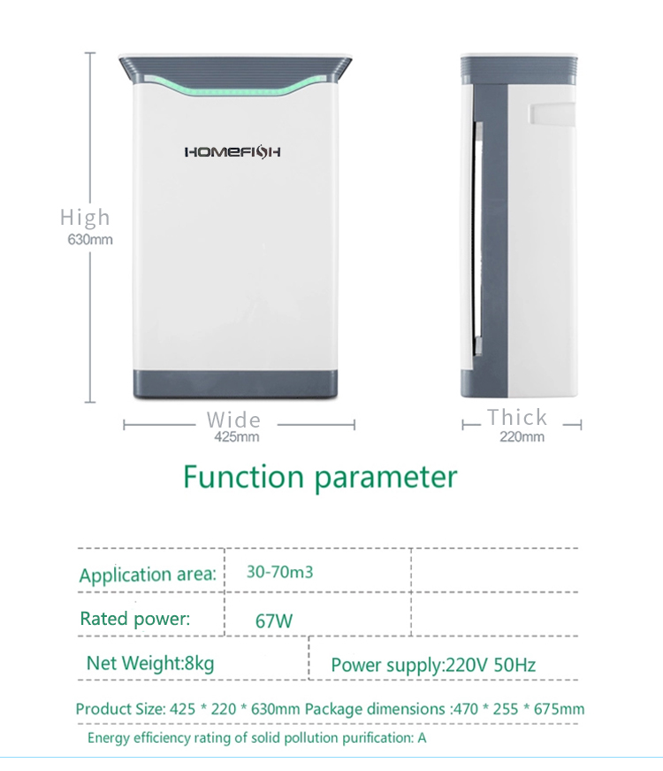 Homefish OEM Purificateurd Air H12 Filter Scrubber UVC Light Hepa Wifi Air Purifier Household Air Cleaner