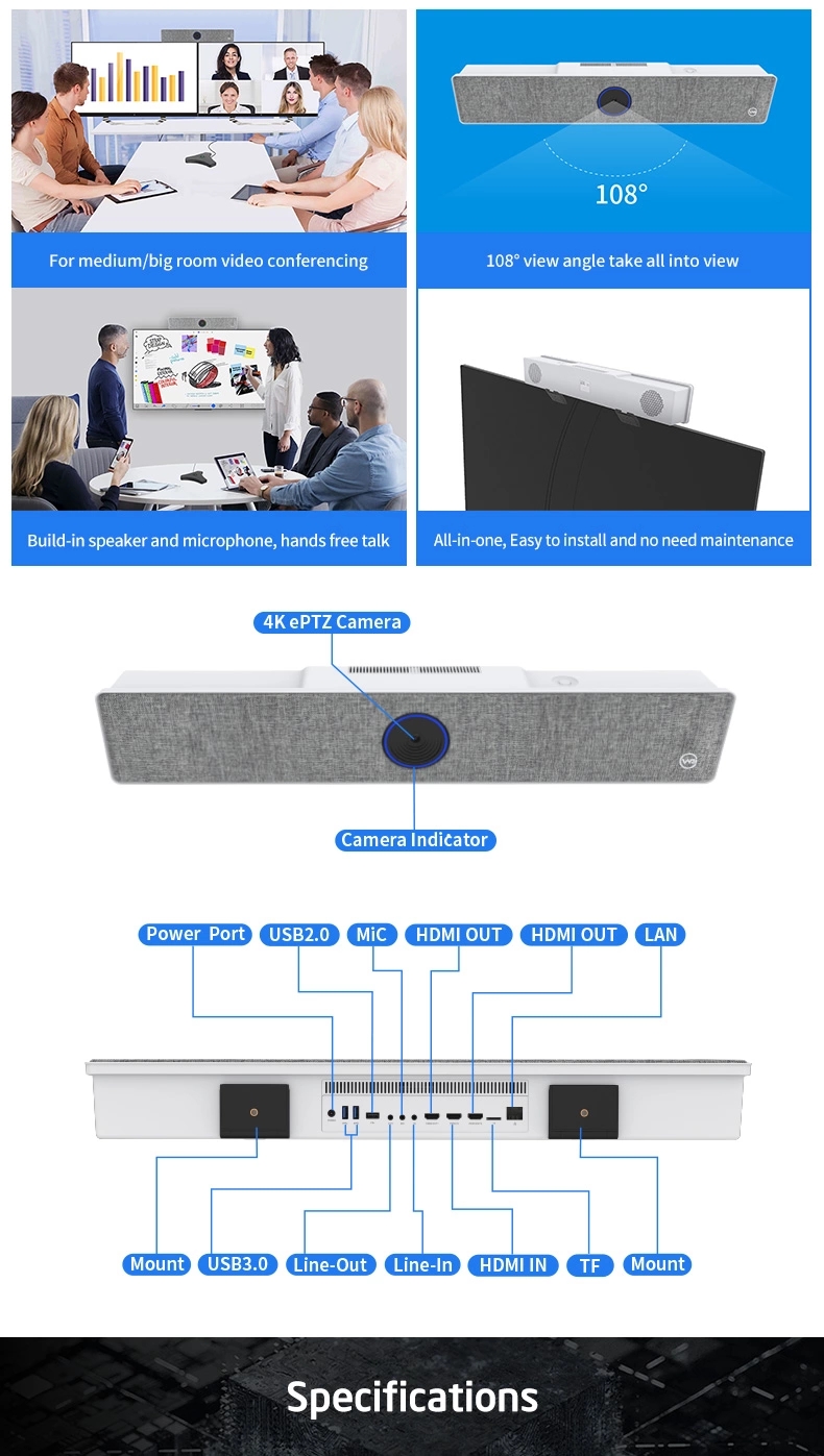 2pcs/lot Android All-in-one Webcam 4K Camera with Microphone and Speaker Video Conference Camera