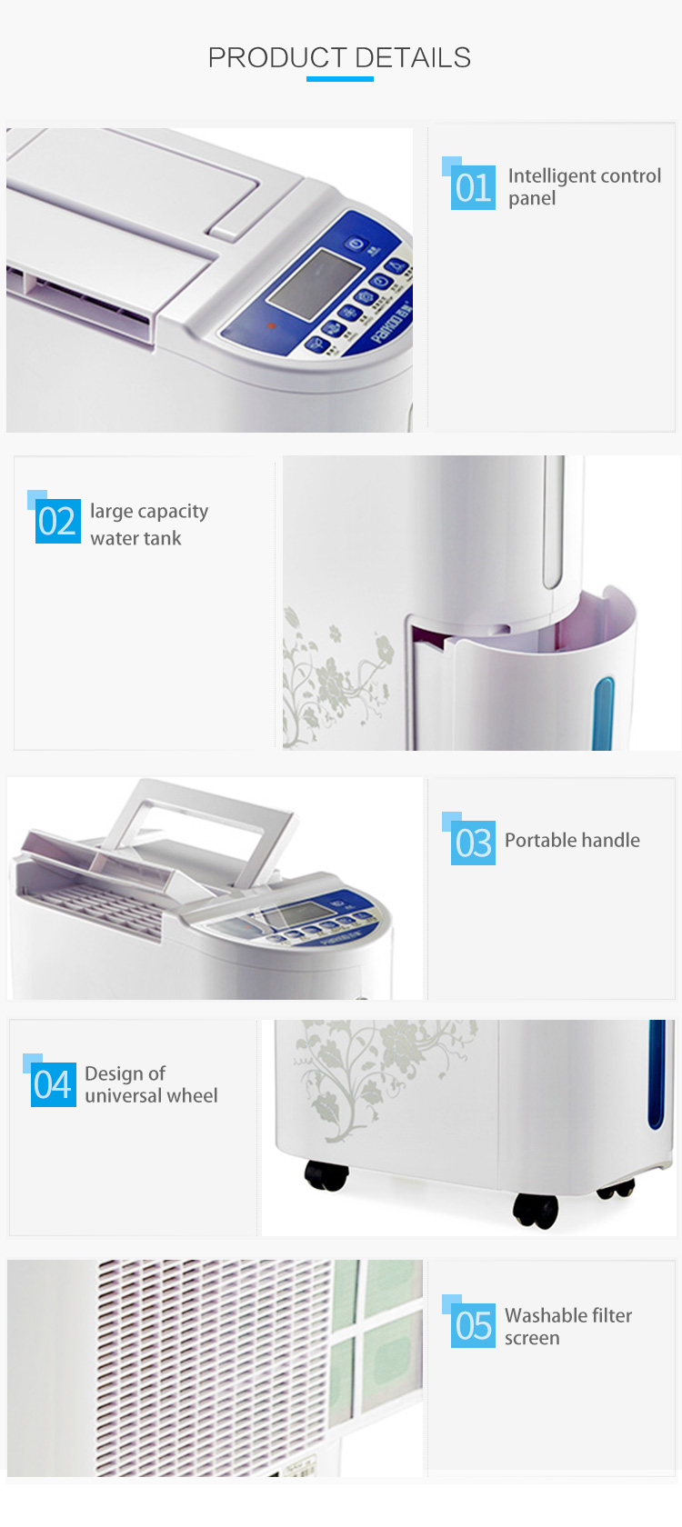 Easy Control Panel Clear Read Big Water Tank Home Dehumidifier Living Room Use