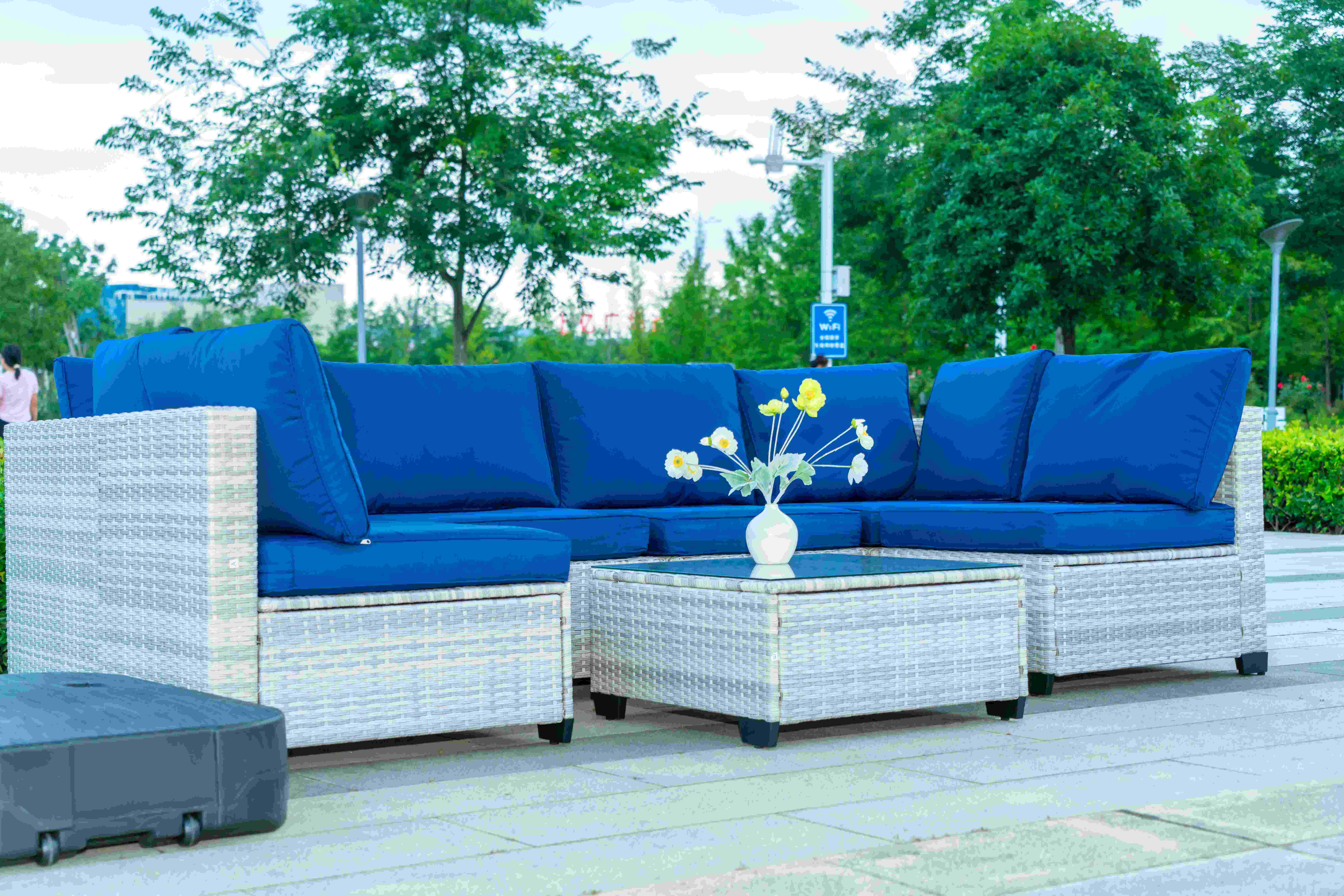 Outdoor furniture rattan living room sofa woven balcony combination rattan chair booth leisure bar home