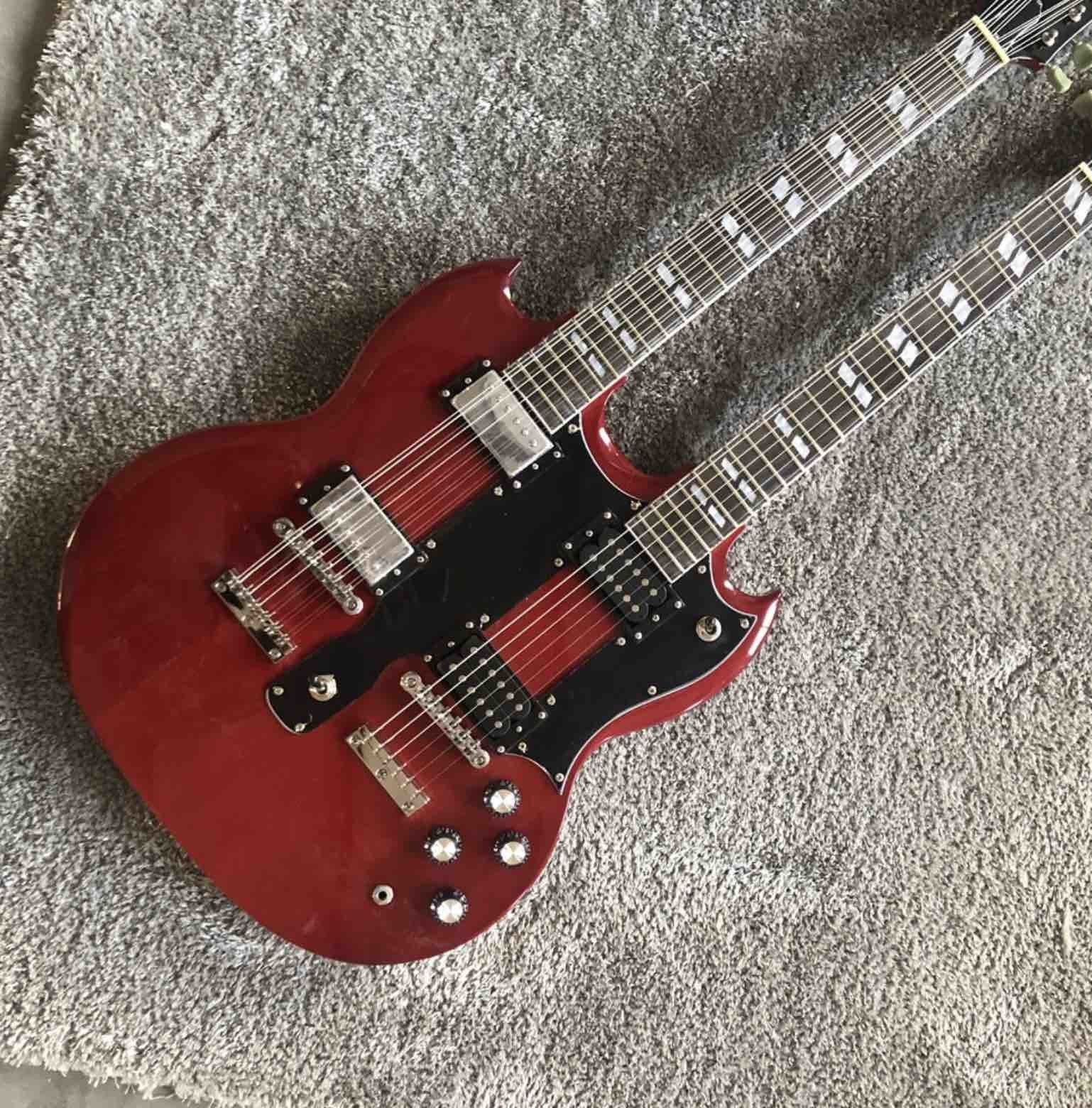Custom high quality 12 string+6 string double head electric guitar Wine red SG guitar 100% original pictures