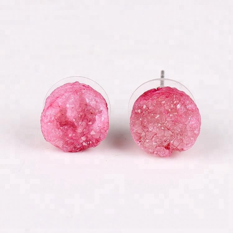 Natural druzy fancy cute small charms post stud earrings stainless steel ear needle