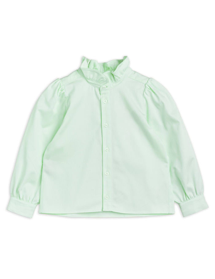 Little Girls Cotton Woven Ruffle Neck Blouse Long Sleeve Button Up For Summer Autumn