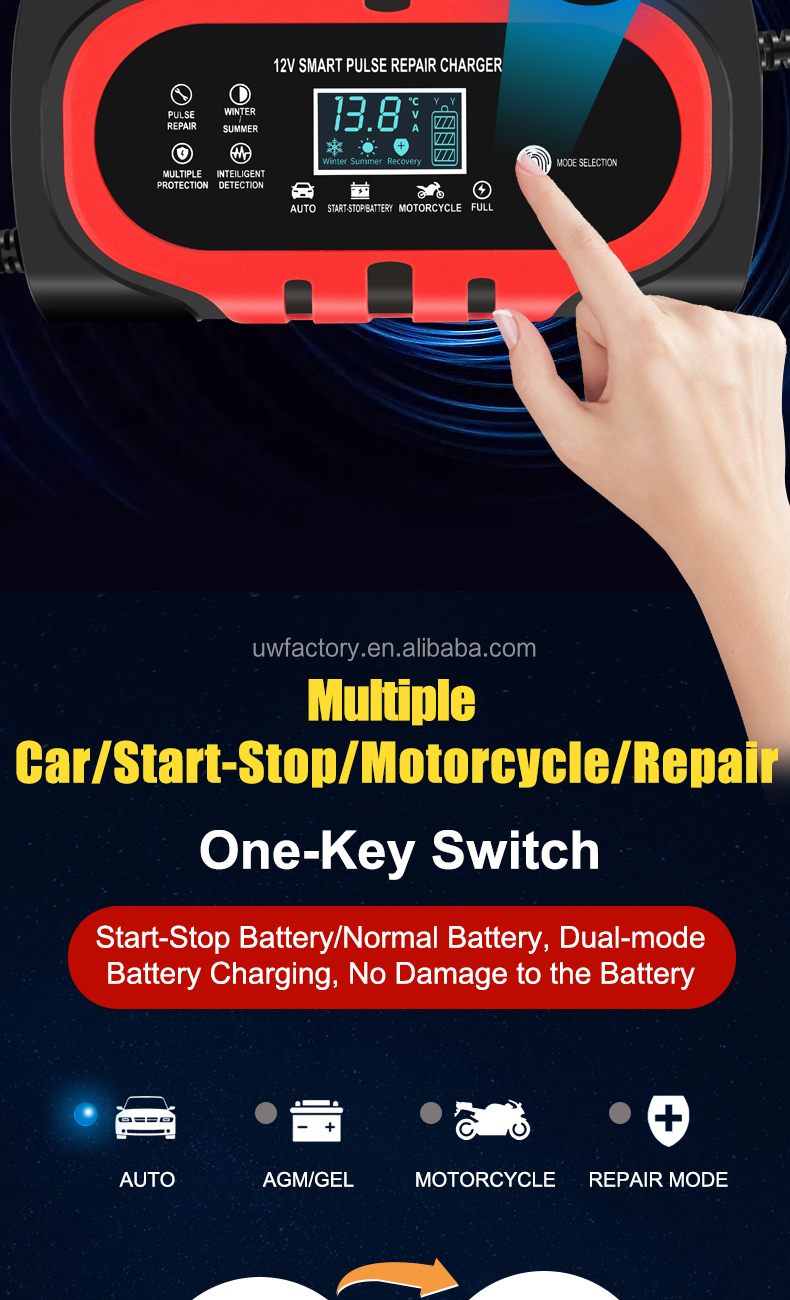 90% Charging Efficiency 12V Intelligent Pulse Repair Battery Charger for Electric Vehicle E-bike Scooter 4-100ah Battery Pack