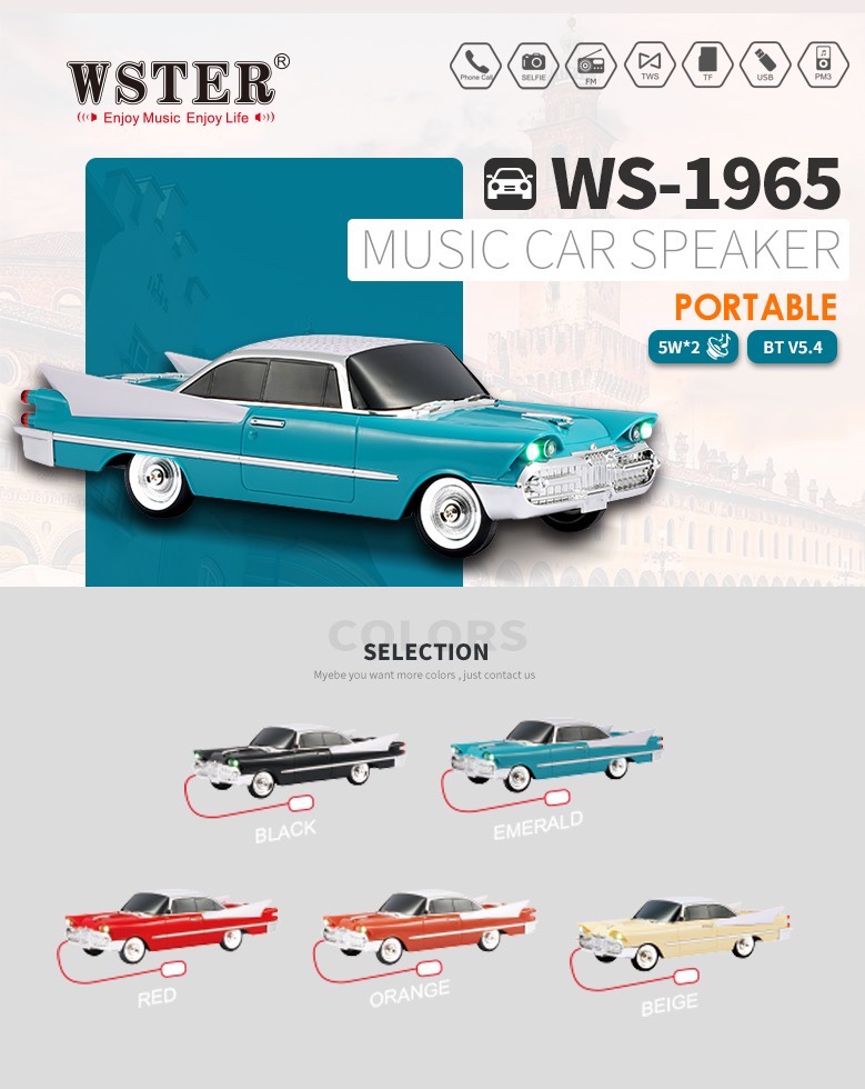 Portable Car Shape Led Light Speaker With Blue Tooth Tf Usb Fm Aux Handsfree Tws Rechargeable Speakers Wireless Music