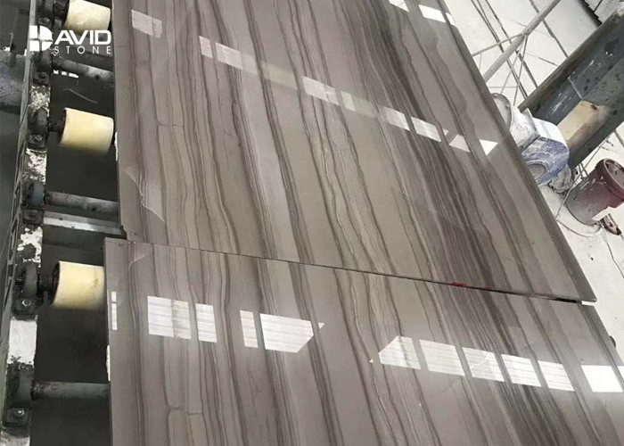18mm Brown Wood Marble Worktop Slab , Marble Wall Slab For Public Buildings