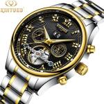 Black Dial Tourbillon Mechanical Watch Stainless Steel Skeleton Watch
