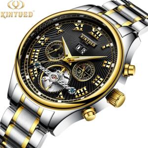 Quality Black Dial Tourbillon Mechanical Watch Stainless Steel Skeleton Watch wholesale