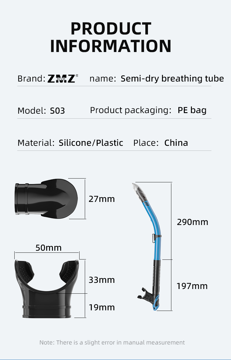 Semi Submarine Swim Training Snorkel Set For Adult Diving Spearfishing PVC Silicone