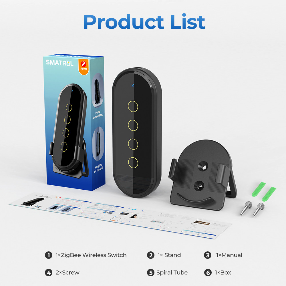 Tuya ZigBee Smart Home Scene Switch 4 Gang 12 Scene Touch Light Switch Remote Control Smart Life App