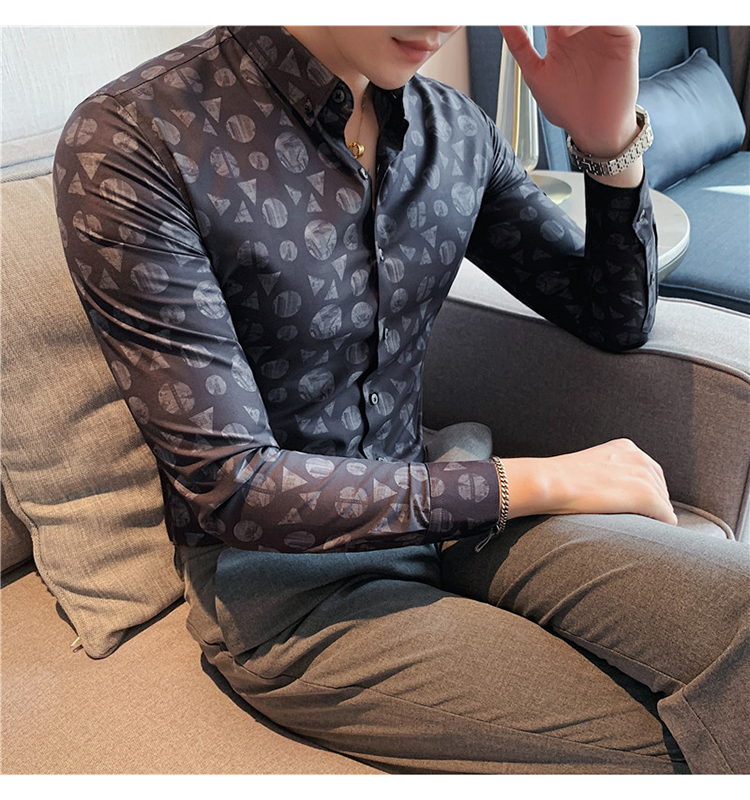Breathable Black Long Sleeve Regular Fit 100% Cotton Slim Fit Mens Floral Print Shirt