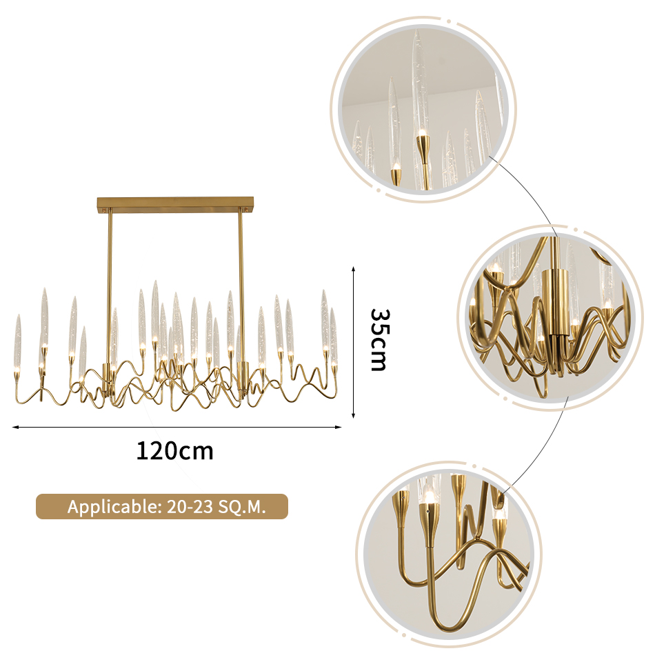 Rectangle Kitchen Chandelier for Living room Dining Room Luxury Crystal Candles ceiling hanging lights(WH-CY-188)