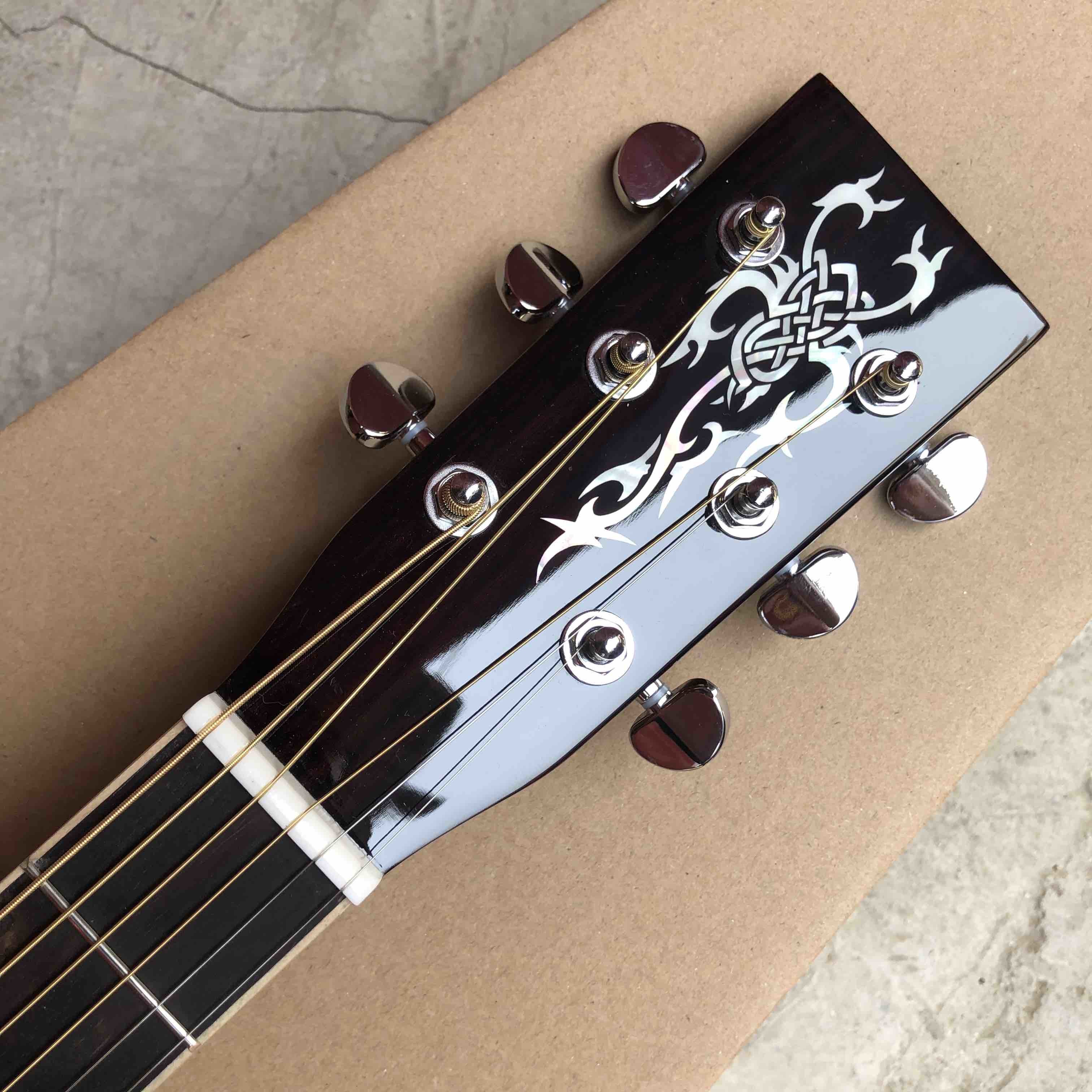 Custom 2020 New Real Abalone Aaaa All Solid Spruce Round Body Maple Binding Acoustic Guitar