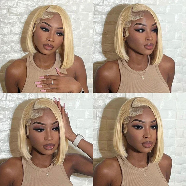Brazilian Straight Human Hair 613 Blonde Wig Lace Natural Black Short Straight Bob