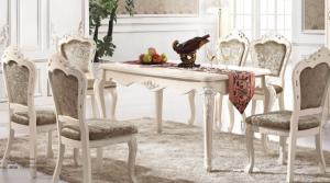 Quality luxury cream French style wood rectangle dining table furniture wholesale