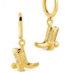 Cowboy Boot Micro Delicate Brass Drop Earrings White CZ Stone Brass Dangle
