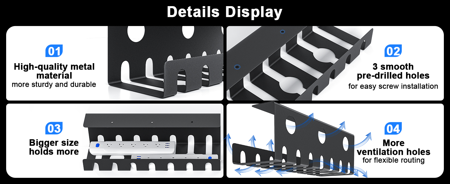 Carbon Steel Cable Tray Holder Desk Organizer for Under Desk Table in Home Office