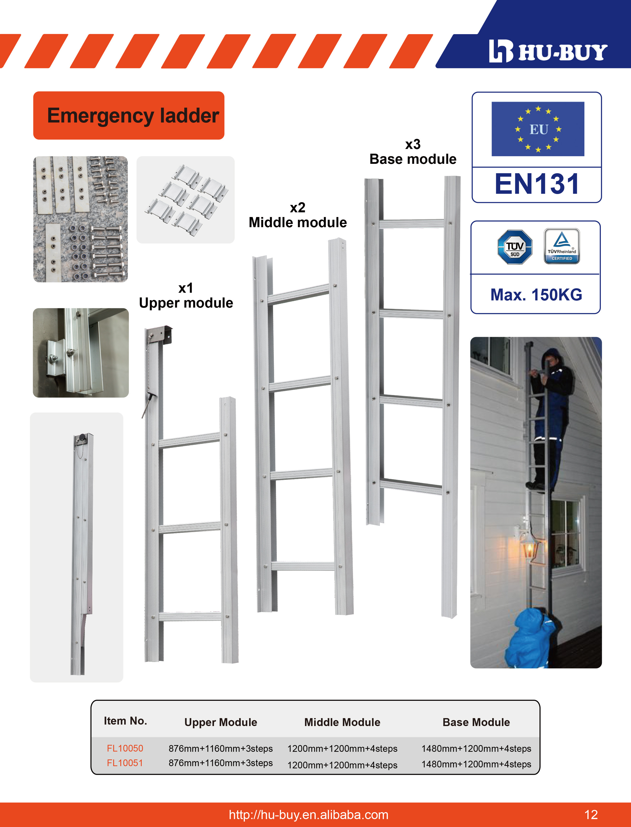 Compact Aluminum Safety Ladder 3.56m High Aluminum Fixed Ladder