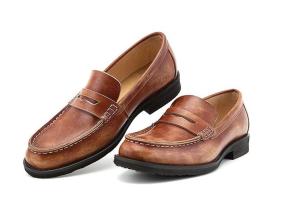 Quality Breathable Men Brown Penny Loafers , Genuine Leather Loafer Shoes wholesale
