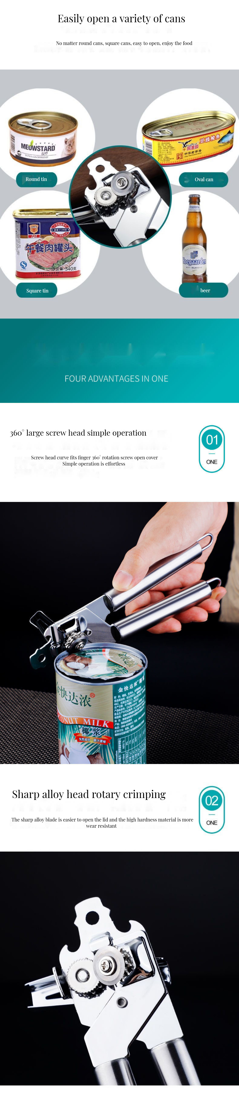 Home and Commercial 3-in-1 All-In-One Kitchen Essential Metal Can Opener Corkscrew Knife